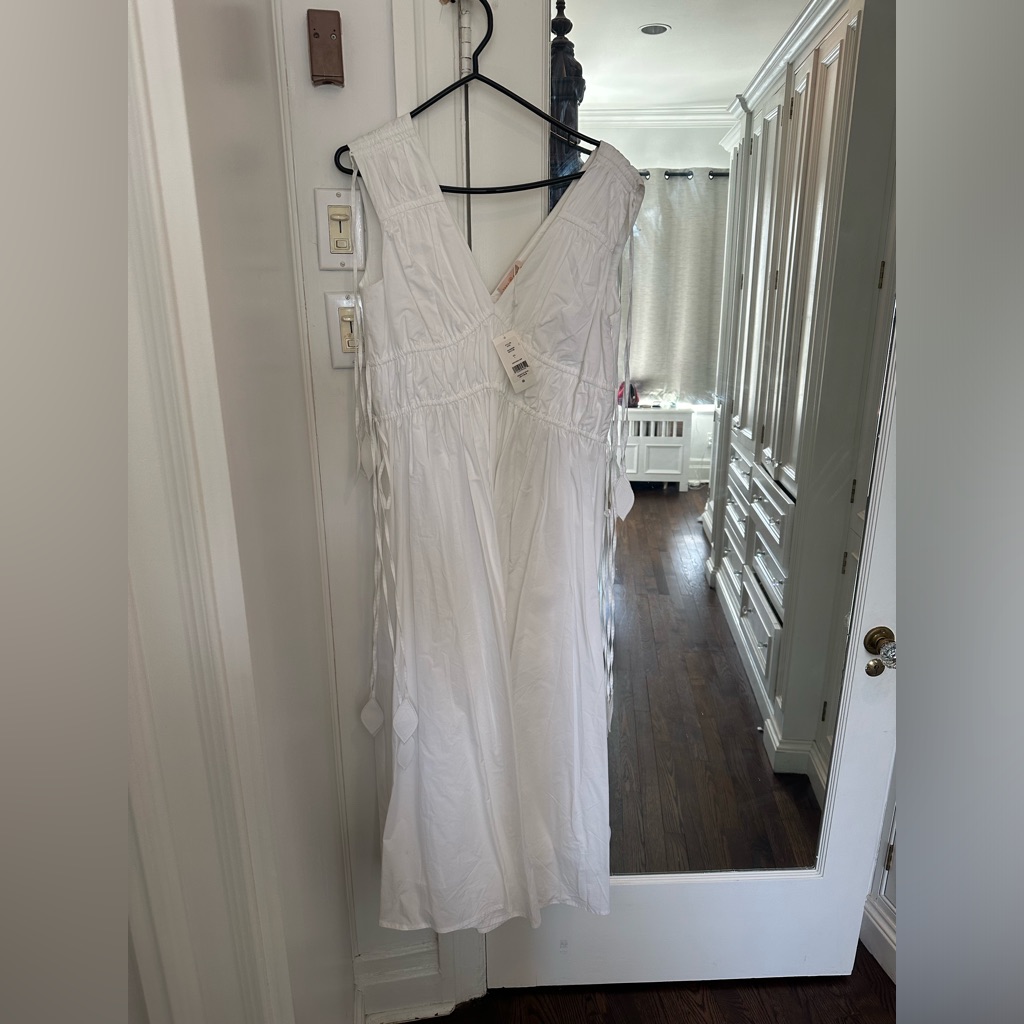 Nwt Tory Burch White V-Neck Maxi Dress With Side Ties